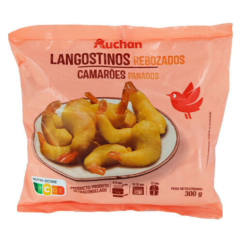 AUCHAN Langostinos con colita recubiertos de un esponjoso y crujiente rebozado 300 g. Producto Alcampo