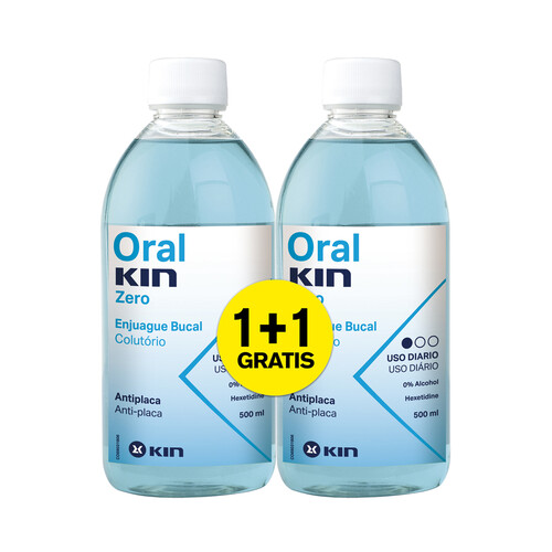 KIN Enjuague bucal anti-placa, sin alcohol KIN Zero 2 x 500 ml.