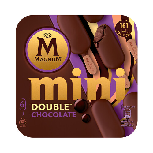 MAGNUM Mini bombón helado de chocolate con salsa de chocolate, cubierto de chocolate 6 x 55 ml.