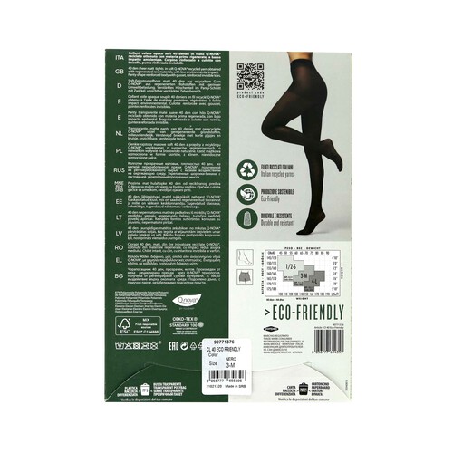 Panty transparente mate, 40den, POMPEA Eco-Friendly, color negro, talla S.