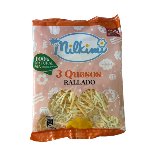 MILKIMI Queso rallado 3 quesos (gouda, cheddar y edam) 120 g.