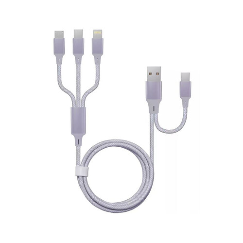 Cable de carga QILIVE 5 en 1 color lila, Lightning / USB C, longitud de 1,2m.