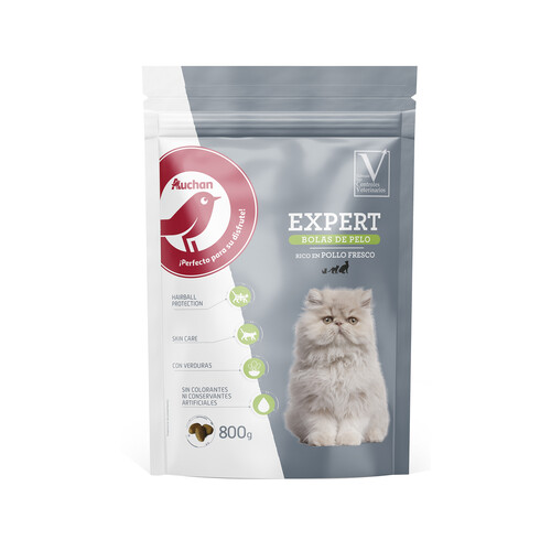 PRODUCTO ALCAMPO Pienso premium para gatos junior, rica en pollo fresco, especial bolas de pelo AUCHAN EXPERT bolsa 800 g.