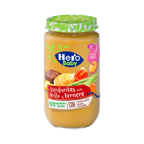 HERO Baby Tarrito de textura suave de verduritas con pollo y ternera, a partir de 6 meses 235 g.