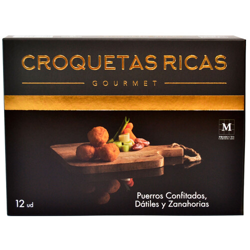 CROQUETAS RICAS Croquetas 100% caseras, ultracongeladas y rellenas de puerro confitado, dátiles y zanahorias Gourmet 300 g.