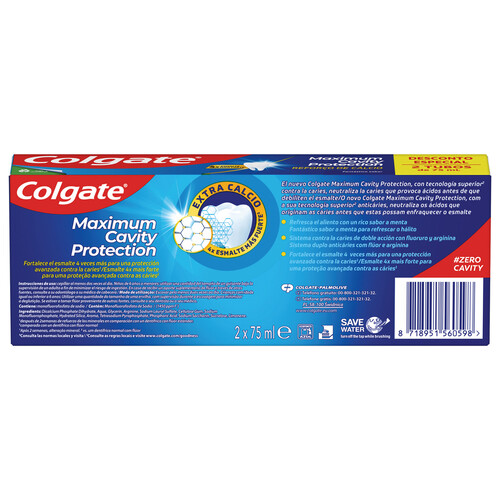 COLGATE Protection caries Pasta de dientes con flúor y extra de calcio 2 x 75 ml.