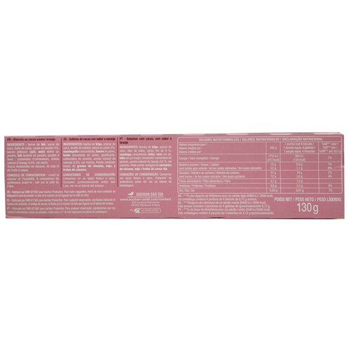 PRODUCTO ALCAMPO Galleta de cacao y naranja con menos azúcar 130 g.