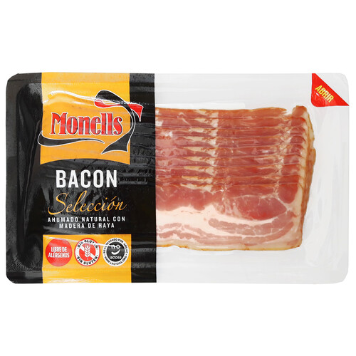 MONELLS Bacon ahumado sin piel cortado en lonchas MONELLS Selección 140 g.