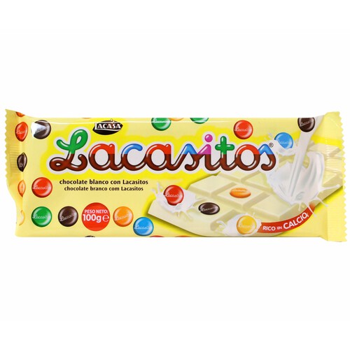 LACASITOS Chocolate blanco con Lacasitos, rico en calcio 100 g.