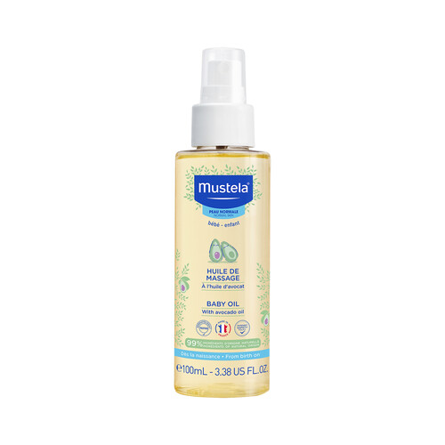 MUSTELA Aceite de masaje para bebe, con aceite de aguacate, que hidrata y suaviza MUSTELA 100 ml.