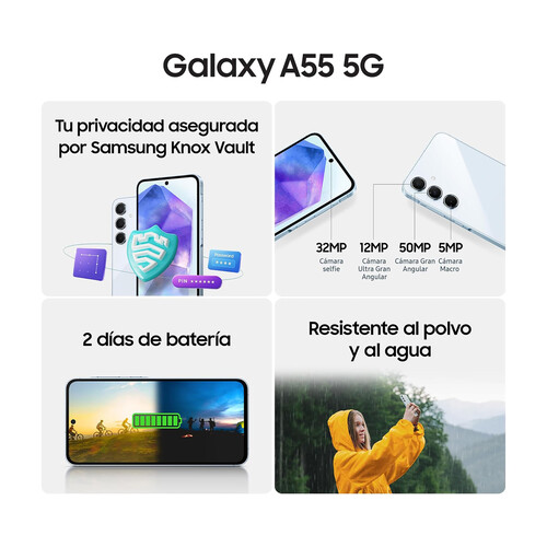 SAMSUNG Galaxy A55 5G azul, 256GB + 8GB, móvil 17cm (6,6). SM-A556BLBCEUB