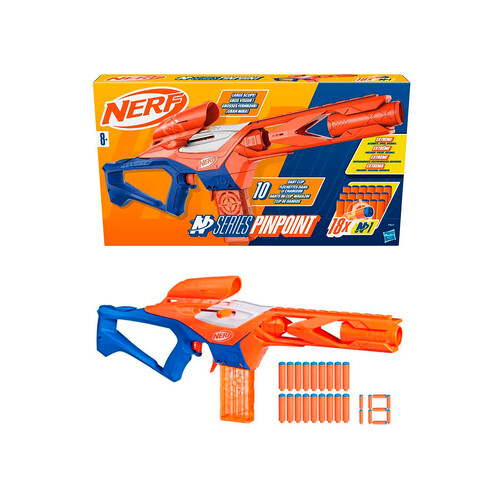 Lanzador Nerf N series Pinpoit con 18 dardos, +8 años.