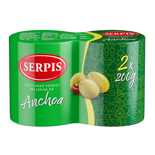 SERPIS Aceitunas verdes rellenas de anchoa 2 x 85 g.