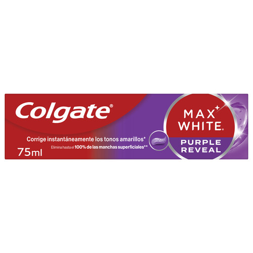 COLGATE Max white purple reveal Pasta de dientes de uso diario con acción blanqueante 75 ml.