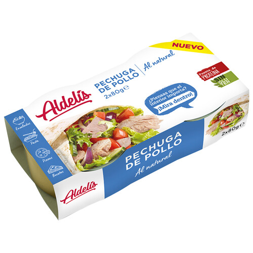 ALDELÍS Pechuga de pollo, conserva al natural ALDELÍS 2 x 80 g.