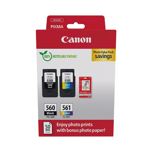 Cartucho de Tinta CANON Pg-560 Cl-561 Multipack/ Negro/ Tricolor Papel Fotográfico.