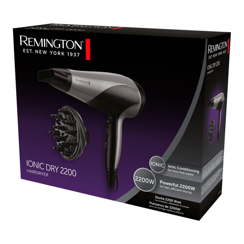 Secador de pelo REMINGTON D3190S, 2200W, 2 velocidades, 3 temperaturas.