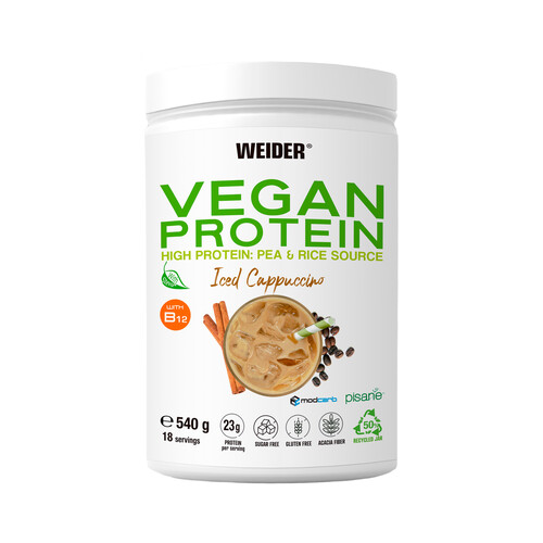 WEIDER Proteína en polvo vegetal de guisante y arroz, sabor Capuccino helado, WEIDER, 540 g.