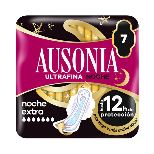 AUSONIA Compresas ultrafinas de noche extra con alas 7 uds.