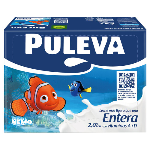 PULEVA Leche de vaca entera ligera (sólo 2% de materia grasa) 6 x 1 l.