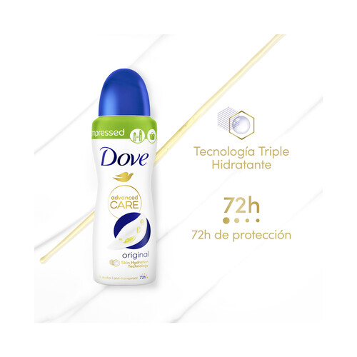 DOVE Desodorante en spray para mujer, sin alcohol y con 1/4 de crema hidratante DOVE Original advanced care 150 ml.