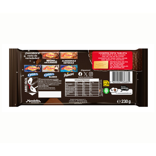 SUCHARD Turrón de chocolate negro con arroz inflado 260 g.