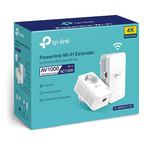 Kit Powerline Gigabit AV1000 Wi-Fi AC1200 ,TP-LINK WPA7617KIT ,Toma de Enchufe , Puertos Gigabit.