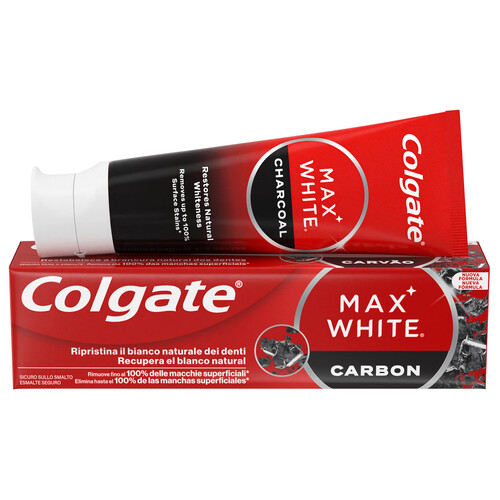 COLGATE Max white carbon Pasta de dientes con acción blanqueante 75 ml.