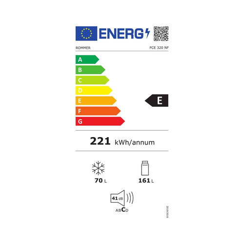 Frigorífico combi 171cm ROMMER FCE 320 NF, No Frost, clasificación energética: E, H: 171cm, A: 54,5cm, F: 58cm, capacidad total: 231L.