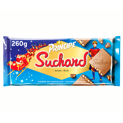 SUCHARD Turrón de chocolate con trozos de galleta (Principe) y arroz inflando 260 g.