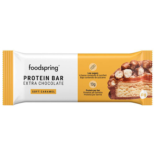 FOODSPRING Barrita de proteinas con extra de chocolate y caramelo suave 45 g.