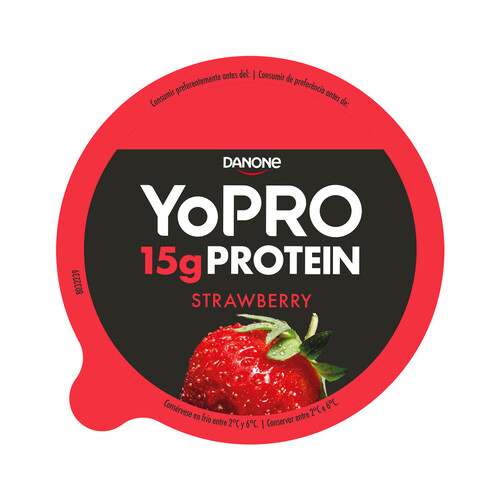 YOPRO Yogur con sabor a fresa, proteínas y sin azúcares añadidos ni grasa YOPRO de Danone 160 g.