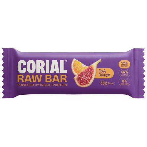 CORIAL Barrita de higo, almendras, avena, larvas gusano de la harina y naranja 35 g.