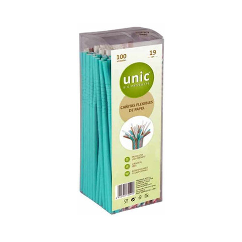 Pack de 100 pajitas flexibles 21cm de colores, UNIC.