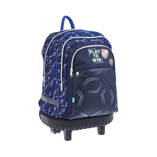 Mochila reforzada con ruedas trolley, varios compartimentos, color azul marino, ALCAMPO.