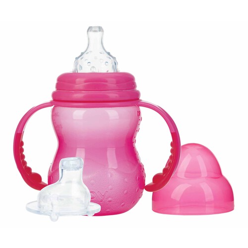 NUBY Biberón de entrenamiento con tetina y boquilla, 240ml., para bebés de 0 meses. 