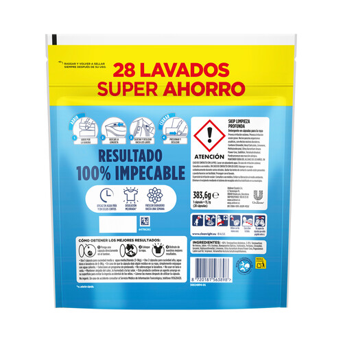 SKIP Active Clean Detergente en cápsulas para lavadora doble acción 28 uds.