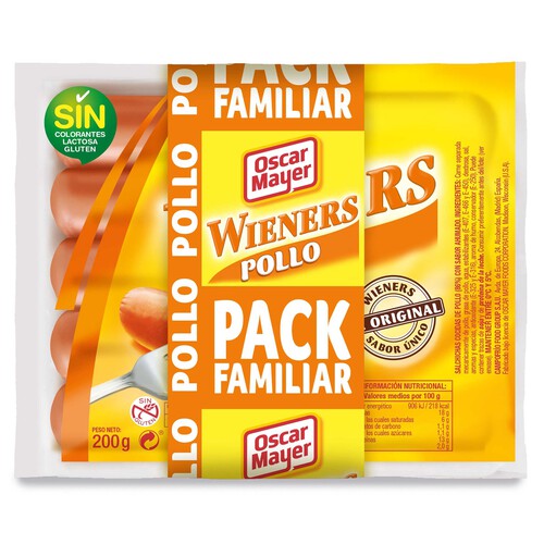 OSCAR MAYER Salchichas cocidas de pollo con sabor ahumado, tipo Wieners OSCAR MAYER 3 x 200 g.