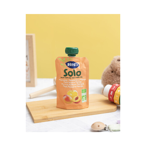 HERO Solo Bolsita de manzana, melocotón y mango ecológicos, a partir de 4 meses 100 g.