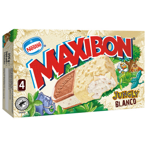 MAXIBON Jungly Sandwich de helado chocolate blanco, galletas y trocitos de galletas 4 x 140 ml.