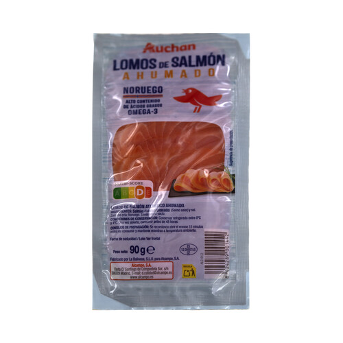 AUCHAN Lomos de salmón ahumado noruego 90 g. Producto Alcampo