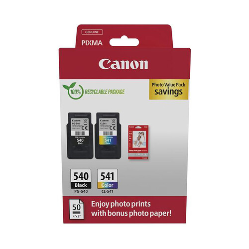 Cartucho de tinta CANON P2 Pixma PG-540 + CL-541 Multipack/ Negro/ Tricolor + Papel Fotográfico.