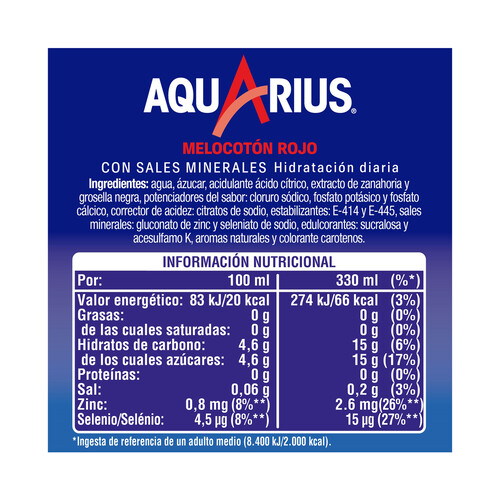 AQUARIUS Bebida de sabor a melocotón en formato lata 33 cl. 