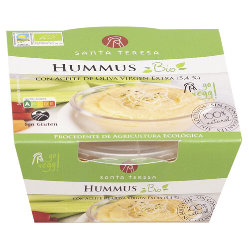 SANTA TERESA Hummus elaborado con ingredientes 100% naturales procedentes de agricultura ecológica SANTA TERESA 180 g.