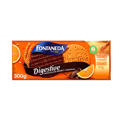 FONTANEDA Galletas Digestive de chocolate negro con naranja 300 g.