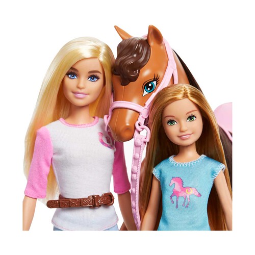 BARBIE Hermanas con caballo, accesorios para montar y ropa equitación, juguete +3 años