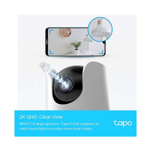 Cámara inteligente Wi-Fi de seguridad TP-LINK Tapo C225, detección Inteligente, visión panorámica, sonido bidireccional.