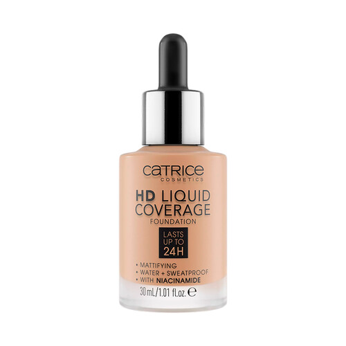CATRICE Hd liquid coverage Tono 050 Rosy ash Base de maquillaje líquida sin efecto máscara.