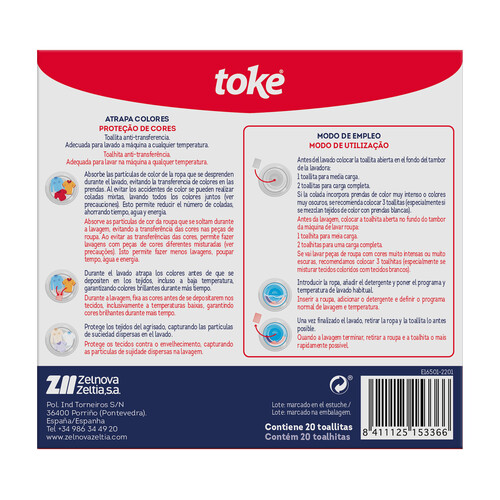 TOKE Toallitas anti-transferencias (atrapacolores) 20 uds.