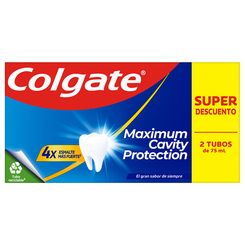 COLGATE Protection caries Pasta de dientes con flúor y extra de calcio 2 x 75 ml.